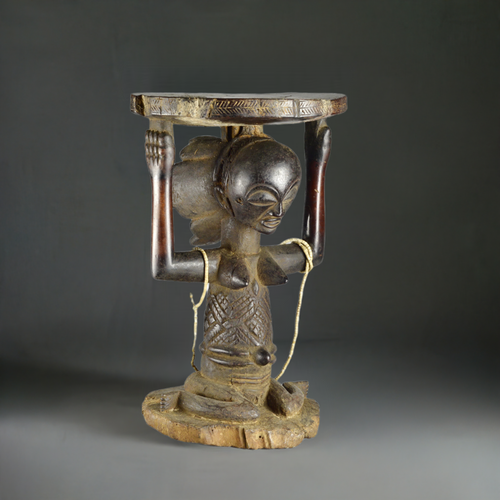 Tabouret-à-Cariatide-Luba---Exceptionnel-et-ancien,-plus-de-100-ans,-Art-Africain